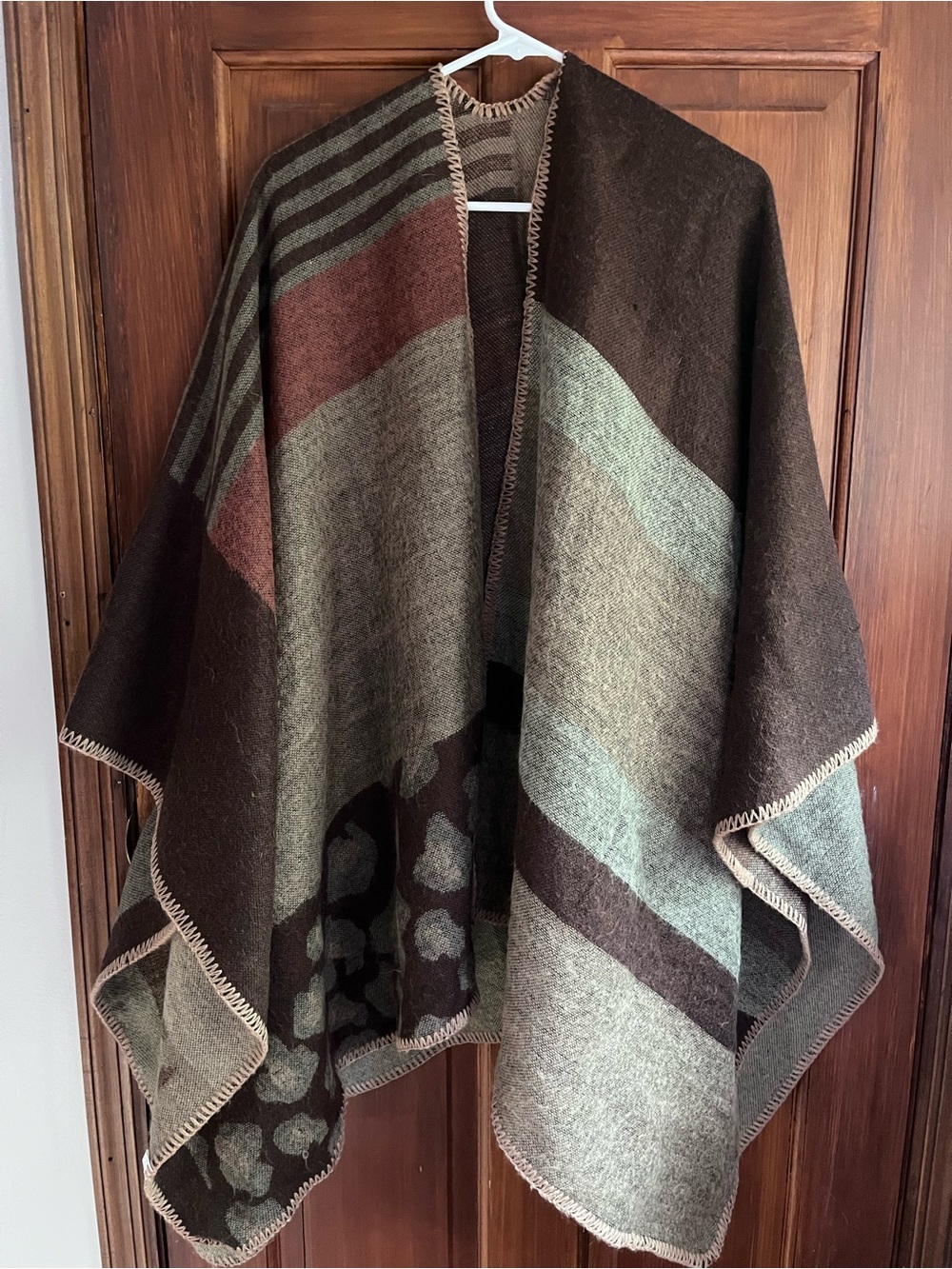 Womens Brown & Gray Striped Wrap Cape